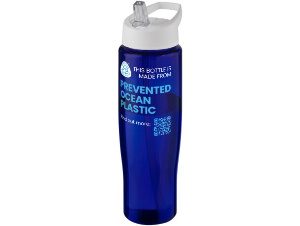 Bidón para deporte de 700 ml con tapa con boquilla  personalizado blanco/azul