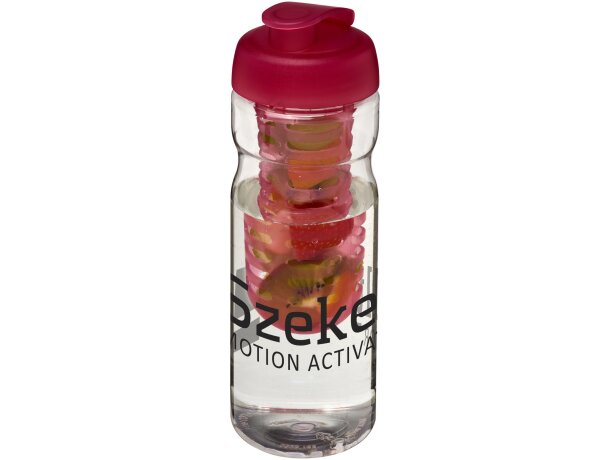 H2O Active® Base Bidón deportivo e infusor con Tapa Flip de 650 ml personalizado transparente/rosa