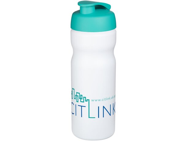 Baseline® Plus Bidón deportivo con tapa Flip de 650 ml personalizado blanco/azul aqua