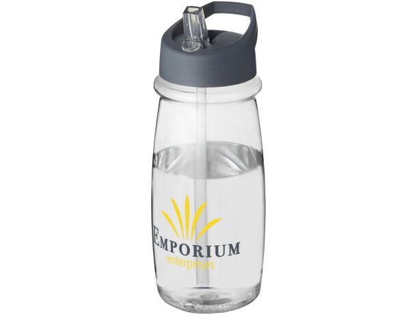 H2O Active® Pulse Bidón deportivo con tapa con boquilla de 600 ml personalizado transparente/gris tormenta