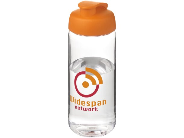 Bidón deportivo con tapa Flip de 600 ml personalizado transparente claro/naranja