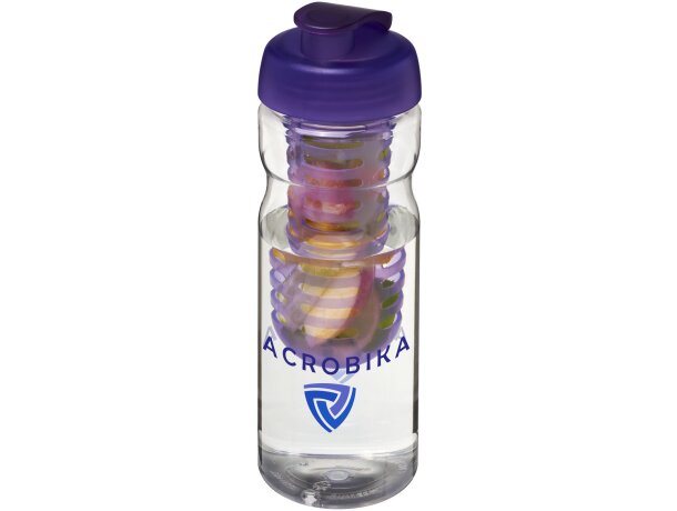 H2O Active® Base Bidón deportivo e infusor con Tapa Flip de 650 ml personalizado transparente/morado