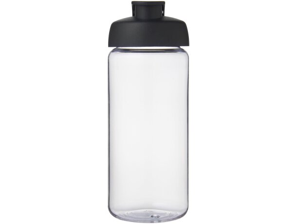 Bidón deportivo con tapa Flip de 600 ml personalizado transparente claro/negro intenso