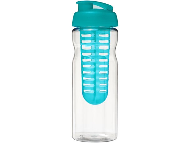 H2O Active® Base Bidón deportivo e infusor con Tapa Flip de 650 ml personalizado transparente/azul aqua