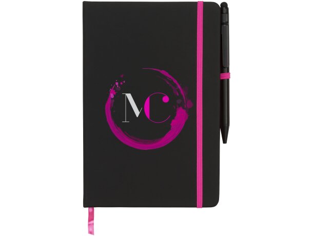 Libretas con banda elastica Noir Edge moderna elegante tapa suave negra Negro intenso/rosa detalle 14