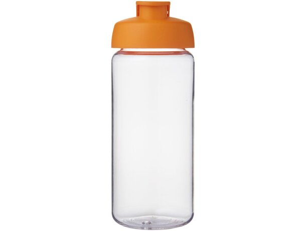 Bidón deportivo con tapa Flip de 600 ml personalizado transparente claro/naranja