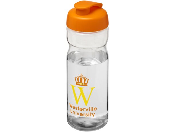 Bidón deportivo de 650 ml con tapa Flip personalizado transparente claro/naranja