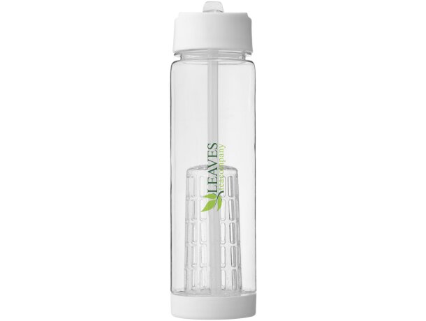 Botella deportiva y ligera con infusor de rosca para fruta 740 ml personalizada grabado transparente/blanco