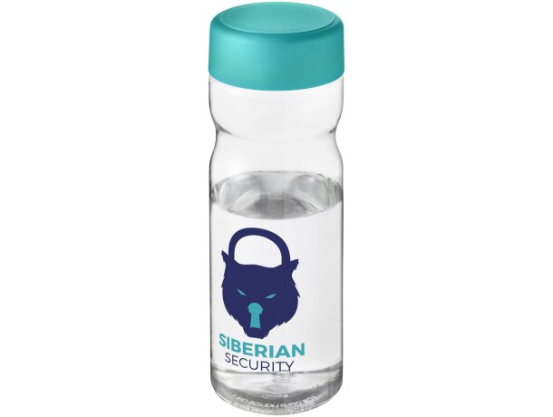 Bidón deportivo de 650 ml con tapa de rosca personalizado transparente claro/azul aqua