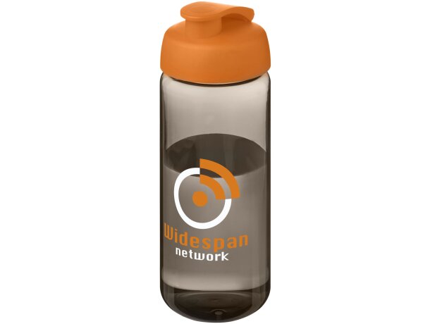 Bidón deportivo con tapa Flip de 600 ml personalizado carbón/naranja