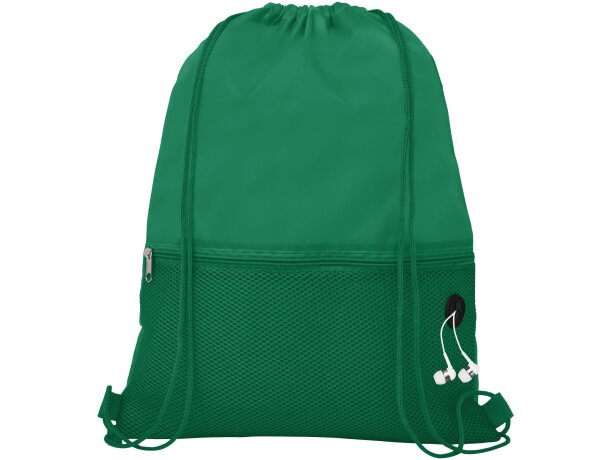 Mochila de cuerdas con logotipo para empresa original Oriole con malla y puerto auriculares Verde detalle 39