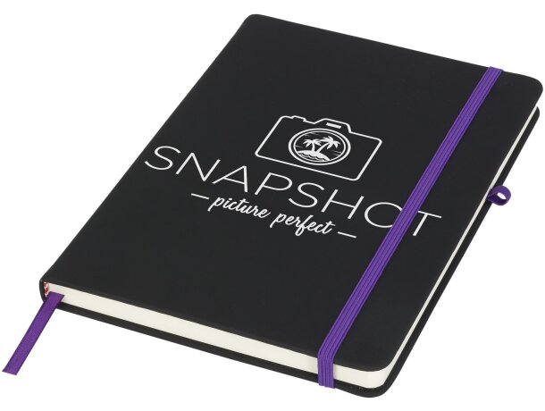 Libretas con banda elastica y tapa de PU negra tacto suave Noir Negro intenso/morado detalle 25