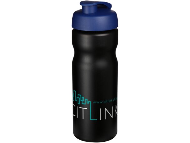 Baseline® Plus Bidón deportivo con tapa Flip de 650 ml personalizado negro intenso/azul