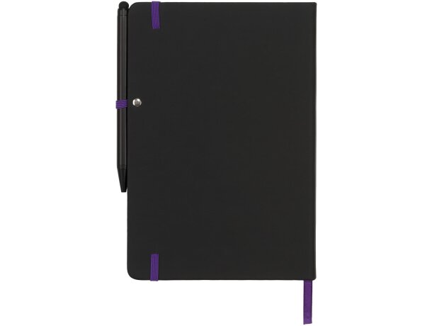 Libretas con banda elastica Noir Edge moderna elegante tapa suave negra Negro intenso/morado detalle 19