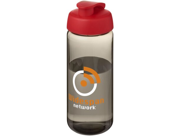 Bidón deportivo con tapa Flip de 600 ml personalizado carbón/rojo