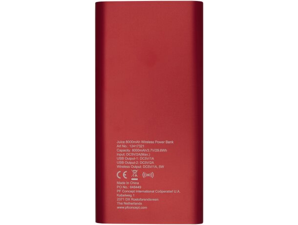 Powerbank de 8000 mAh Juice con carga inalámbrica y carcasa de aluminio Rojo detalle 4