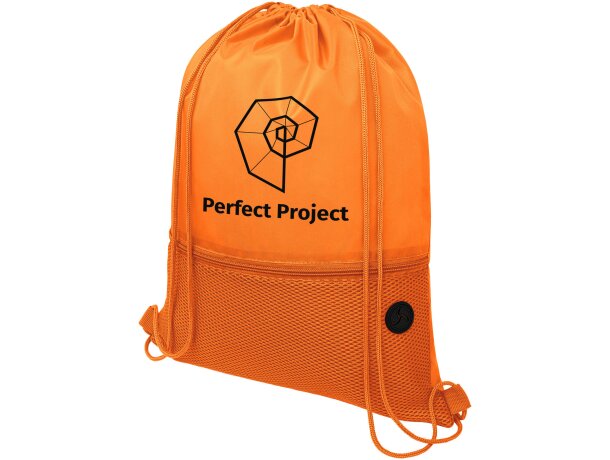 Mochila de cuerdas con logotipo para empresa original Oriole con malla y puerto auriculares Naranja detalle 21