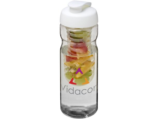 H2O Active® Base Bidón deportivo e infusor con Tapa Flip de 650 ml personalizado transparente/blanco