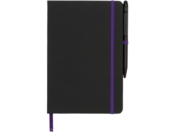 Libretas con banda elastica Noir Edge moderna elegante tapa suave negra Negro intenso/morado detalle 18