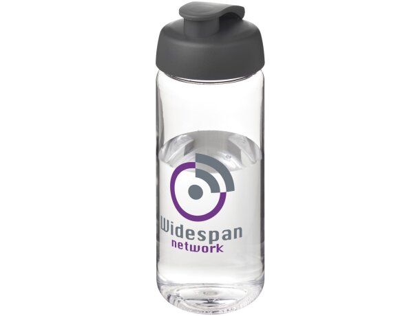 Bidón deportivo con tapa Flip de 600 ml personalizado transparente claro/gris