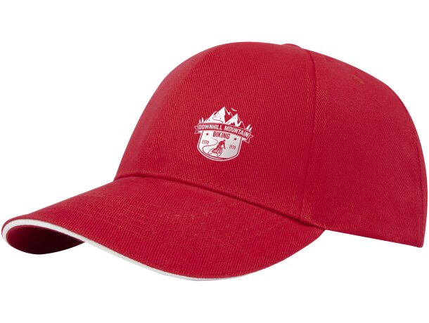 Gorra sandwich reciclada de 6 paneles GRS Topaz Rojo detalle 1