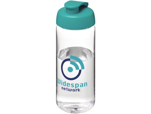 Bidón deportivo con tapa Flip de 600 ml personalizado transparente claro/azul aqua