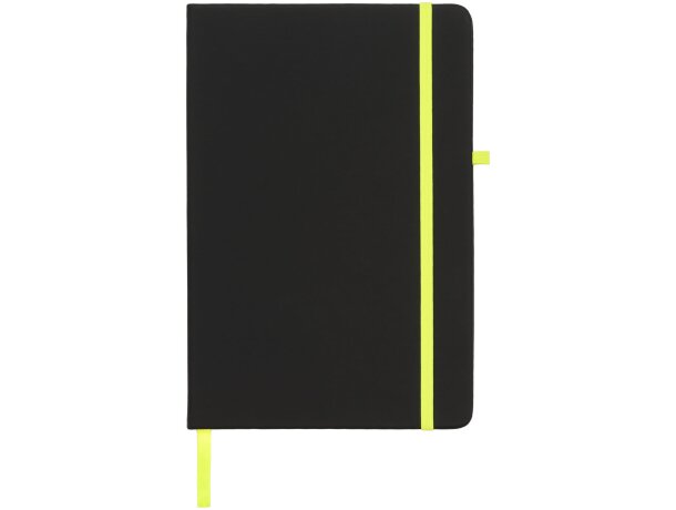 Libretas con banda elastica y tapa de PU negra tacto suave Noir Negro intenso/lima detalle 33