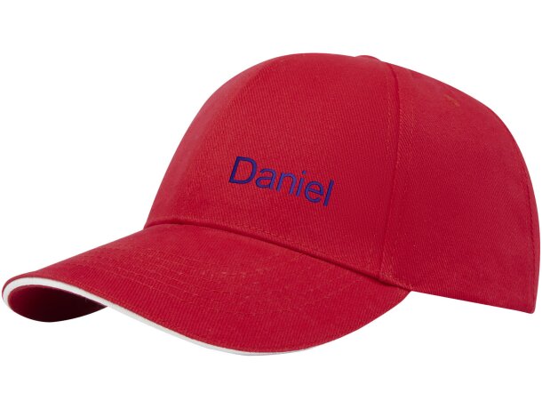 Gorra sandwich reciclada de 6 paneles GRS Topaz Rojo detalle 2