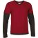 Camisetas para personalizar manga larga Denver Valento con diseño bicolor y doble manga 100% algodón 160 g/m2 rojo loto/negro