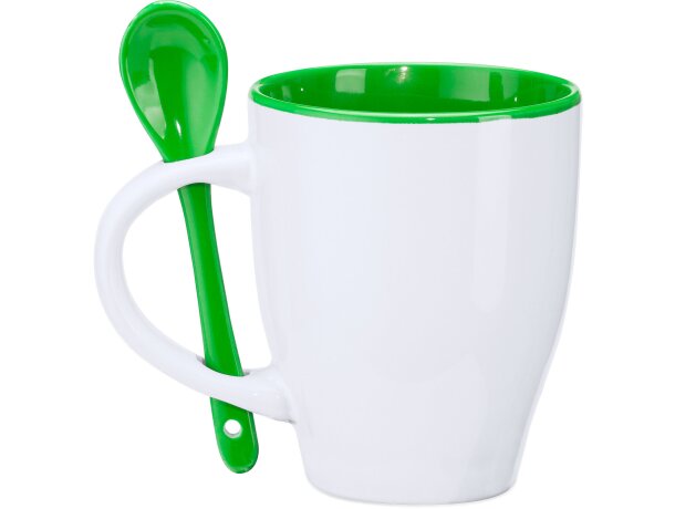 Tazas con estilo Akebia cerámica 350ml aptas microondas y lavavajillas Blanco/verde helecho detalle 13