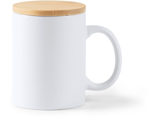 Tazas publicitarias baratas Berry eco cerámica mate tapa bambú 370ml Blanco detalle 8