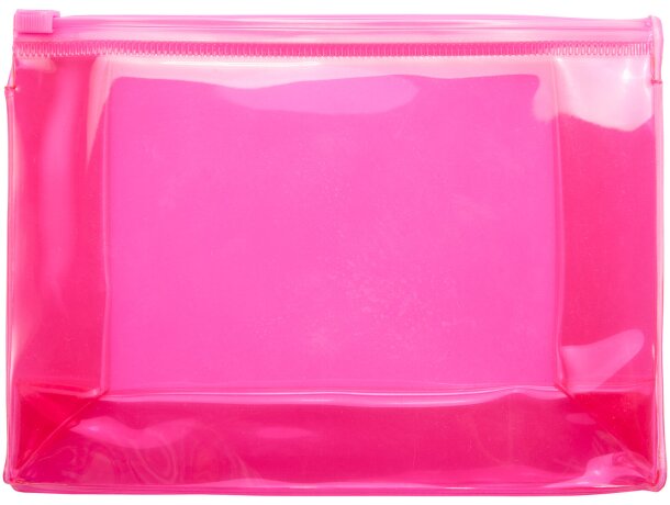 Neceser para publicidad con logo Caribu PVC transparente cierre hermético Fucsia detalle 15