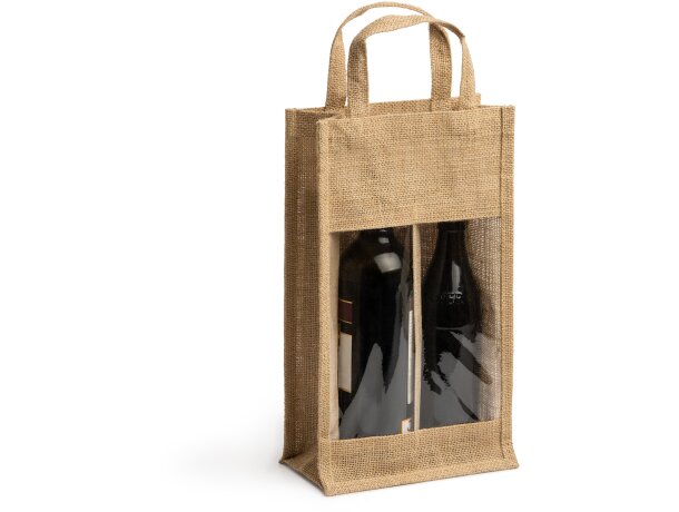 Bolsas de yute Grace con ventana y doble compartimento para botellas Crudo detalle 3