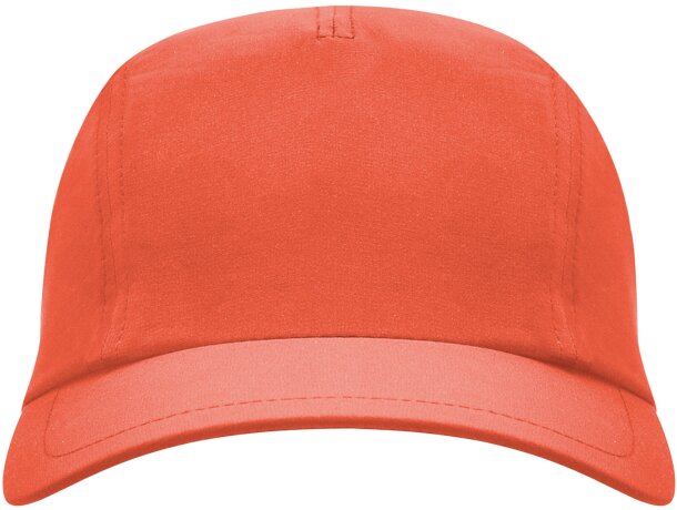 Gorra running para publicidad Mercury ligera tres paneles ajustable velcro Coral fluor detalle 21