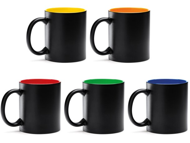 Tazas de cerámica Macha aptas para microondas 350ml interior a color Amarillo detalle 2