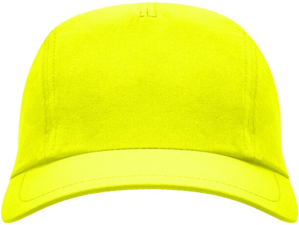 Gorra running para publicidad Mercury ligera tres paneles ajustable velcro Amarillo fluor detalle 17