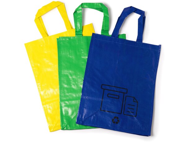 Set de 3 bolsas de reciclaje pp women laminado asas reforzadas Verde/azul/amarillo detalle 4