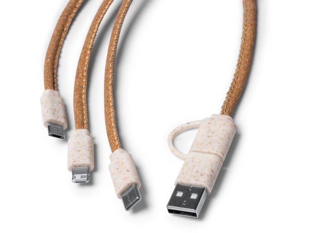 Cargadores USB versátiles y sostenibles con Metrik cable 5 en 1 ecoamigable Crudo detalle 1