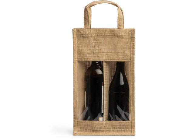 Bolsas de yute Grace con ventana y doble compartimento para botellas Crudo detalle 3