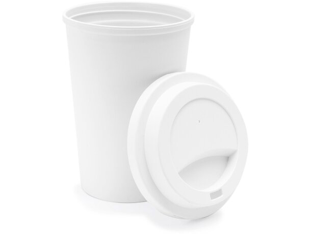 Vasos de plástico biodegradables Bustan con tapa enroscable 450ml Blanco detalle 3