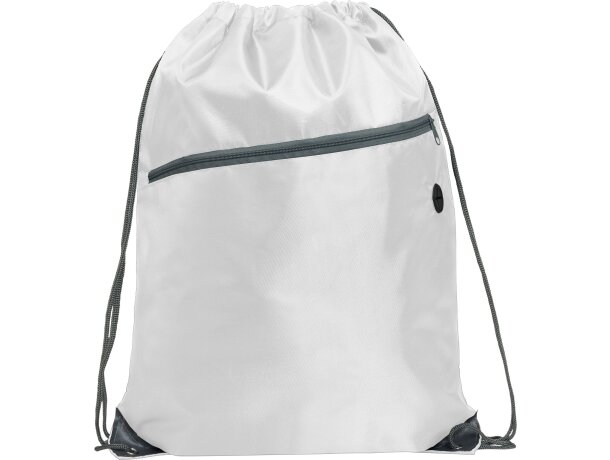 Mochilas sacos publicitarias Ninfa con cordones bolsillo y salida cables Blanco detalle 4