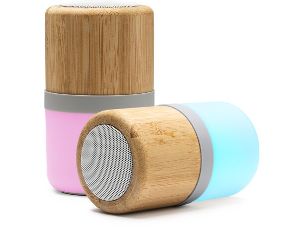 Altavoces con luz led multicolor Ozcan cuerpo de bambú y batería recargable Bambu detalle 2