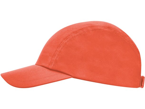 Gorra running para publicidad Mercury ligera tres paneles ajustable velcro Coral fluor detalle 23