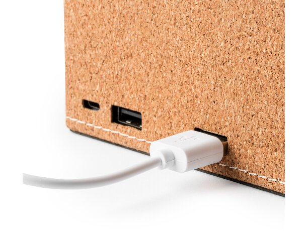 Portalápices Promet con cargador inalámbrico y puertos USB en corcho natural Crudo detalle 3