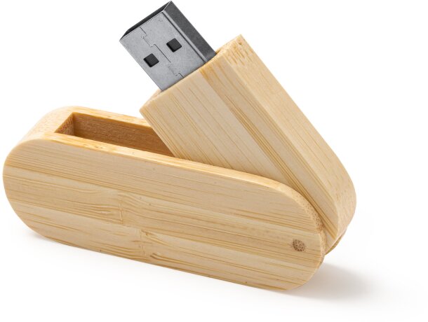 Memoria USB con protección de goma y resina logo Gudar bambu