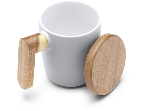 Tazas Lovet de cerámica mate con tapa y asa de bambú 350ml elegantes Blanco detalle 2