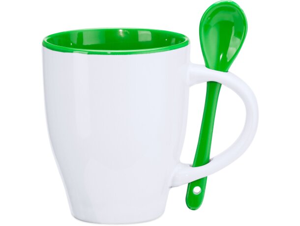 Tazas con estilo Akebia cerámica 350ml aptas microondas y lavavajillas Blanco/verde helecho detalle 12