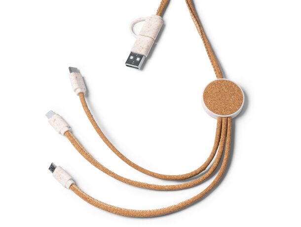 Cargadores USB versátiles y sostenibles con Metrik cable 5 en 1 ecoamigable Crudo detalle 4