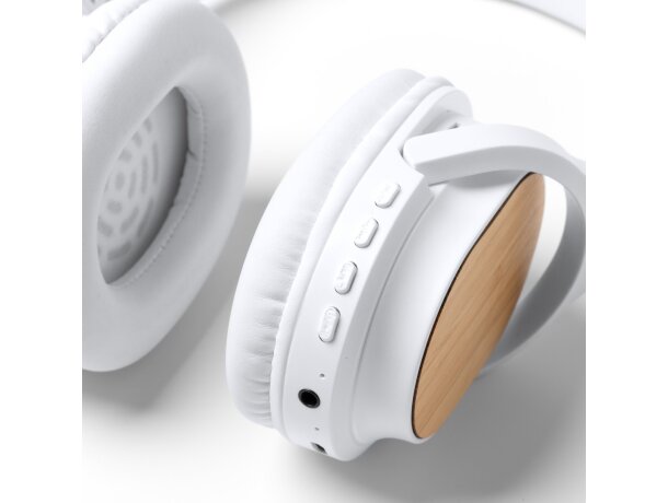 Auriculares sostenibles Sonus con bambú y ABS reciclado para tu música Blanco detalle 1