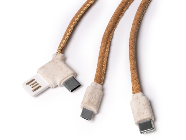 Cargadores USB versátiles y sostenibles Sevek con cuerpo de corcho y trigo Crudo detalle 1